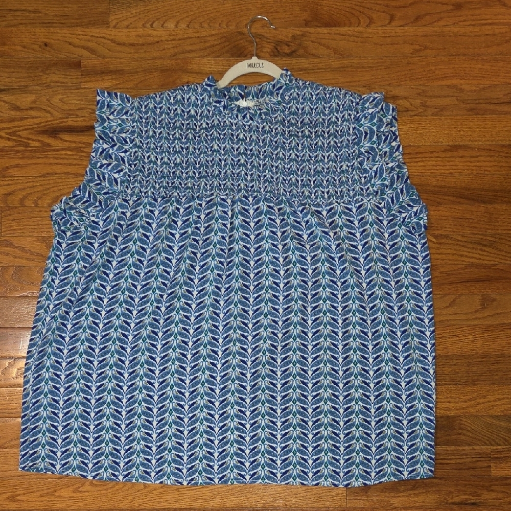 Chic Soul Blue Sleeveless Boxy Blouse with Mandarin Collar